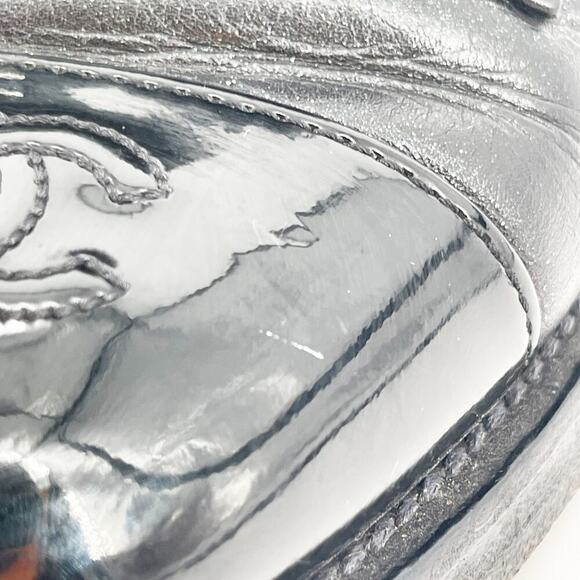 Chanel 2020 Interlocking CC Logo Black Glitter Patent Cap Toe Combat Boot EU 37 - Picture 7 of 16